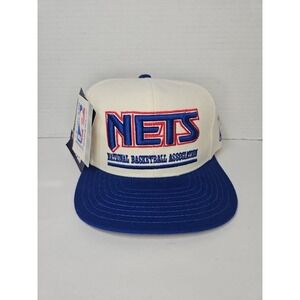 Vintage NWT New Jersey Nets Solid Embroidered Logo Athletic SnapBack Hat Blue Wh
